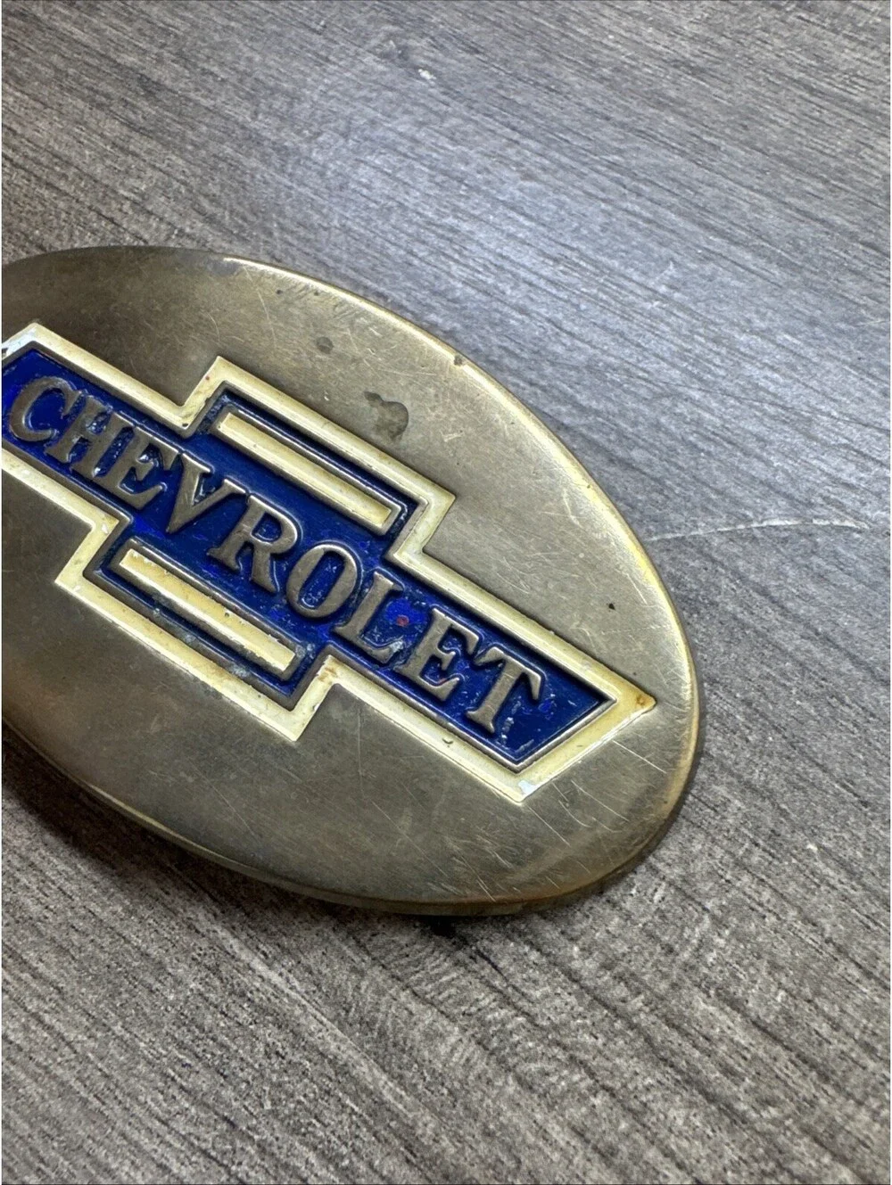 1979 Vintage Solid Brass Chevrolet Oval Belt Buckle BOWTIE CHEVY TRUCK CAR